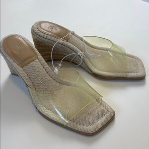 H&M Clear Strap Wedge Sandals Natural Jute Espadrille  NEW Size 5